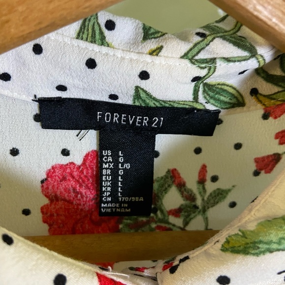 Forever 21 White Floral Dress with Black Polka Dots - Picture 4 of 5